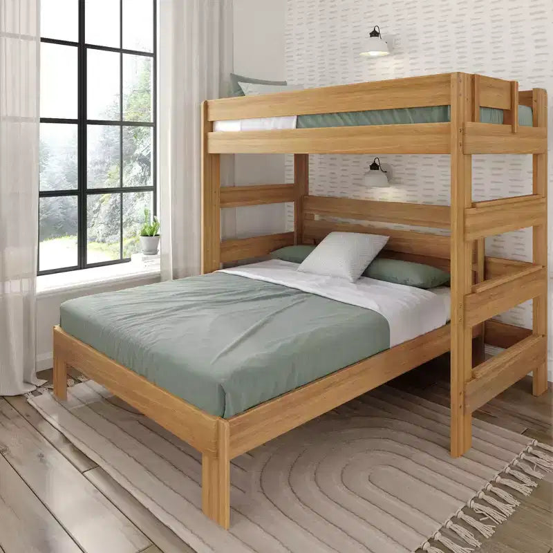 Solid Wood Farmhouse Twin over Queen L-Shaped Bunk Bed Bed for Adults