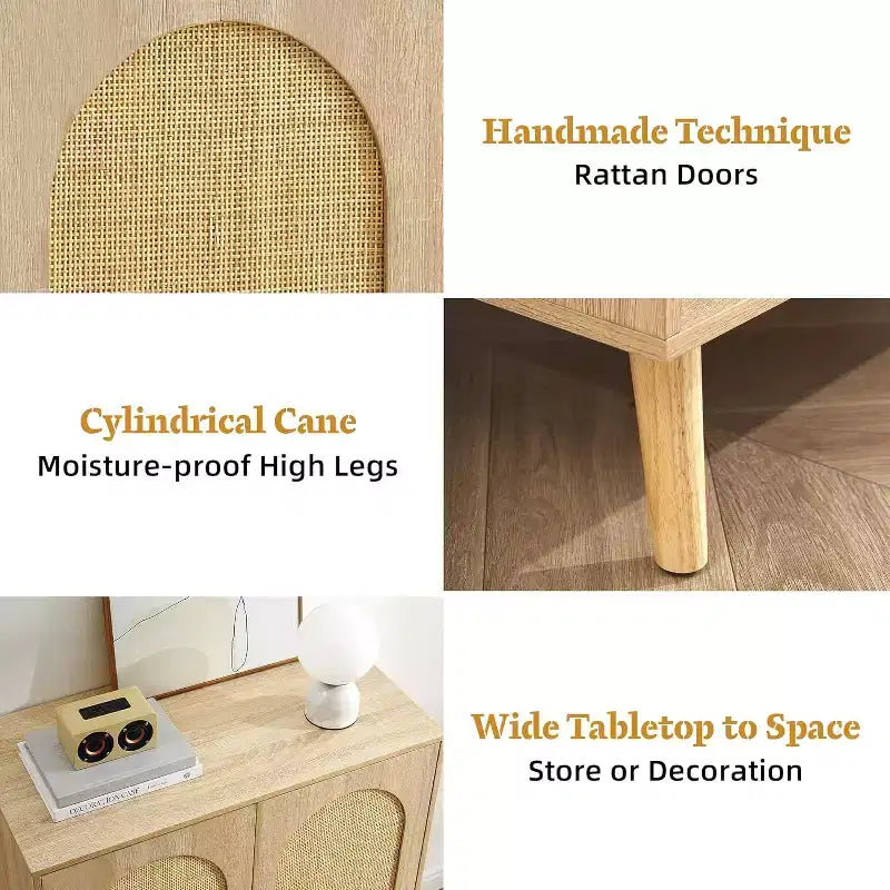 Scarpiera in Rattan con Ante, Scarpiera a 4 Ripiani per Ingresso, Armadietto Scarpiera Organizzatore con Ante in Rattan Intrecciato e Ripiani Regolabili