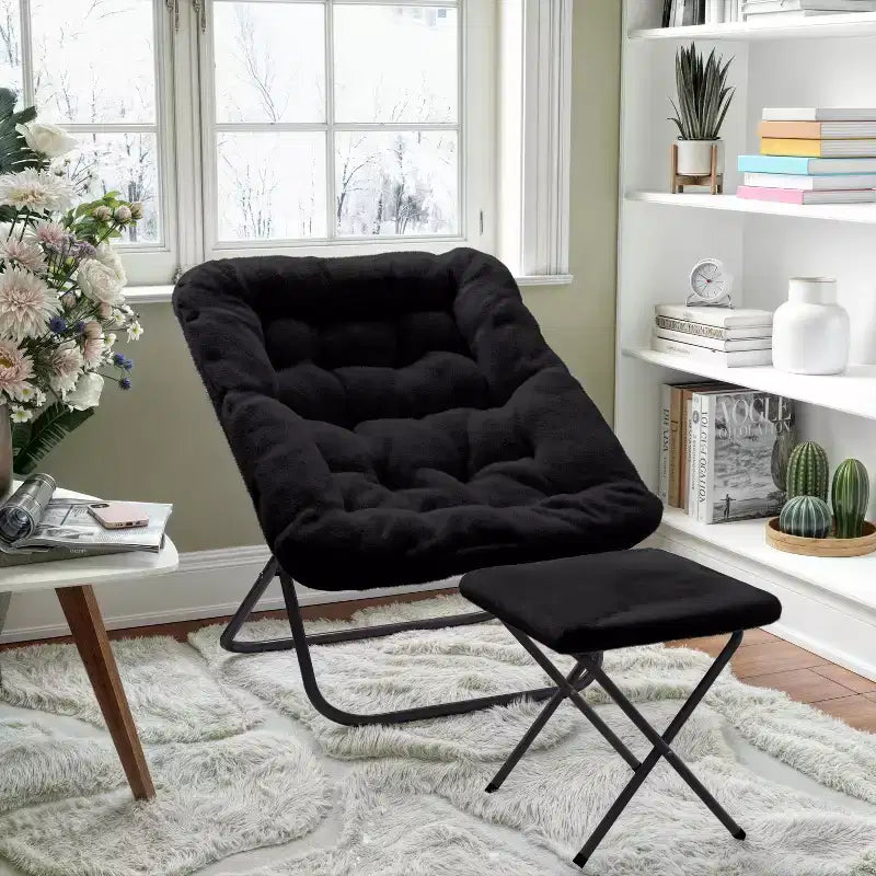 Flash Furniture Archer, sedia a disco e pouf imbottiti pieghevoli portatili oversize, per dormitorio o camera da letto