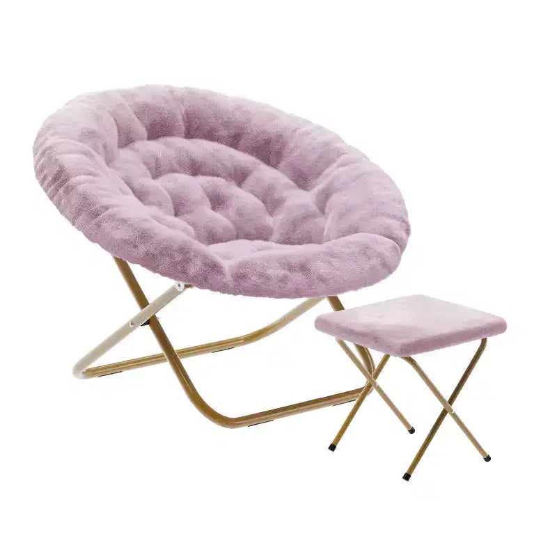 Flash Furniture Gwen 38 pollici, sedia a mezza luna pieghevole oversize portatile in pelliccia sintetica con poggiapiedi pieghevole per dormitorio e camera da letto