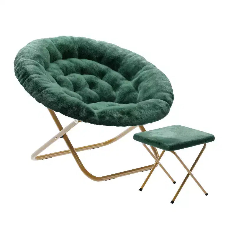 Flash Furniture Gwen 38 pollici, sedia a mezza luna pieghevole oversize portatile in pelliccia sintetica con poggiapiedi pieghevole per dormitorio e camera da letto