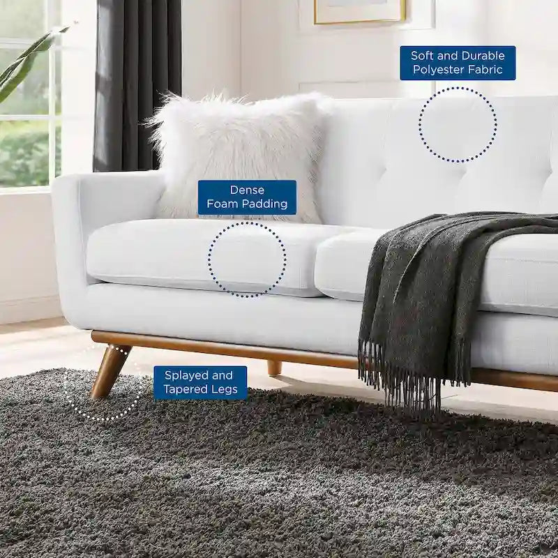 Engage Mid-century Modern Upholstered Fabric Left-arm Loveseat, Azure