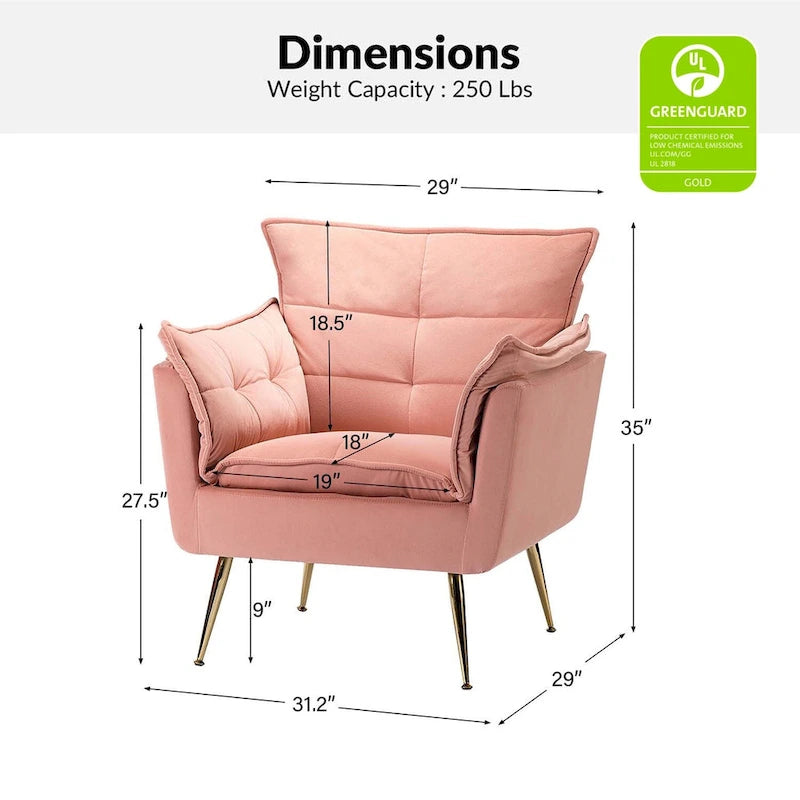 1ida Poltrona moderna accentata in velluto trapuntato con gambe in metallo dorato Set da 2 di HULALA HOME