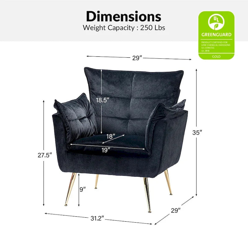 1ida Poltrona moderna accentata in velluto trapuntato con gambe in metallo dorato Set da 2 di HULALA HOME