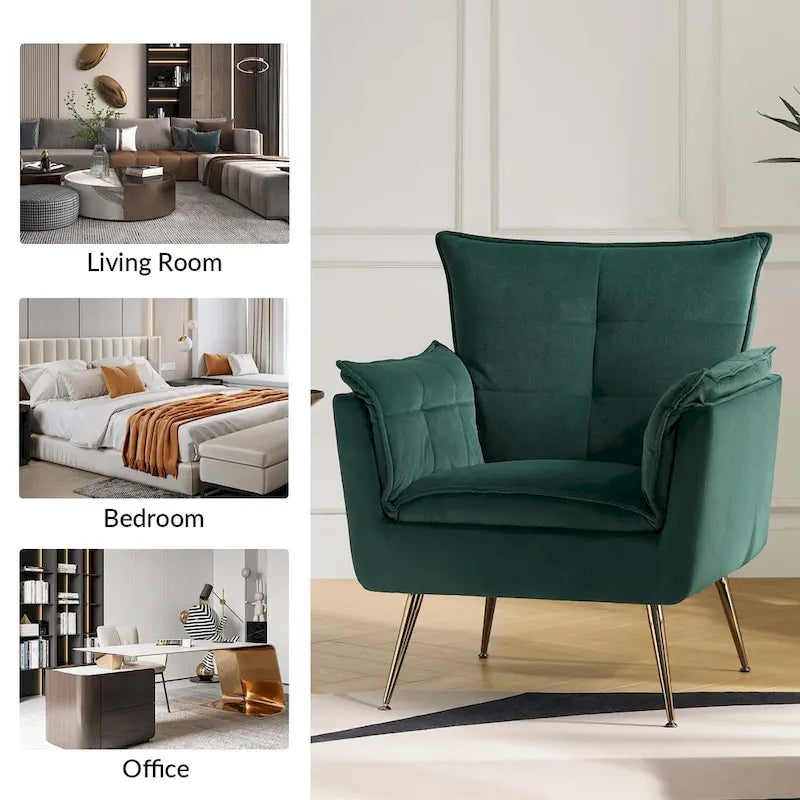 1ida Poltrona moderna accentata in velluto trapuntato con gambe in metallo dorato Set da 2 di HULALA HOME