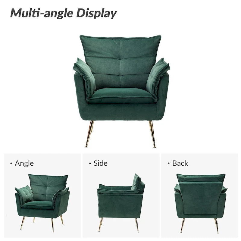1ida Poltrona moderna accentata in velluto trapuntato con gambe in metallo dorato Set da 2 di HULALA HOME