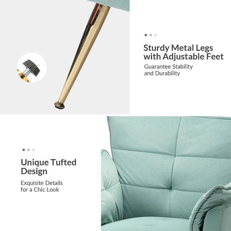 1ida Poltrona moderna accentata in velluto trapuntato con gambe in metallo dorato Set da 2 di HULALA HOME
