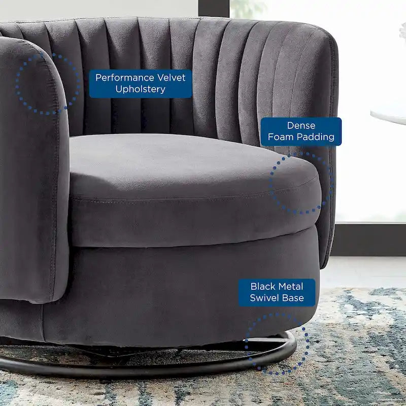 Poltrona girevole Embrace Tufted Performance in velluto ad alte prestazioni