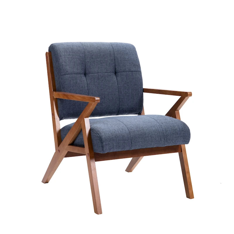 Porthos Home Earla, poltrona imbottita in tessuto con gambe e braccioli in legno