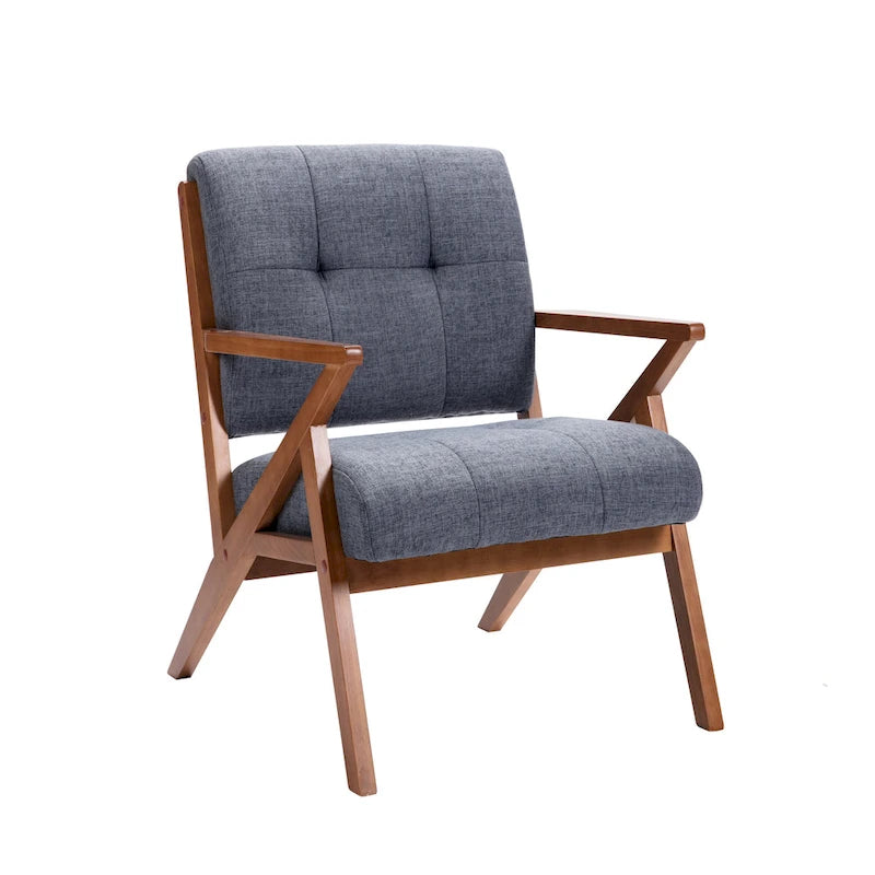 Porthos Home Earla, poltrona imbottita in tessuto con gambe e braccioli in legno