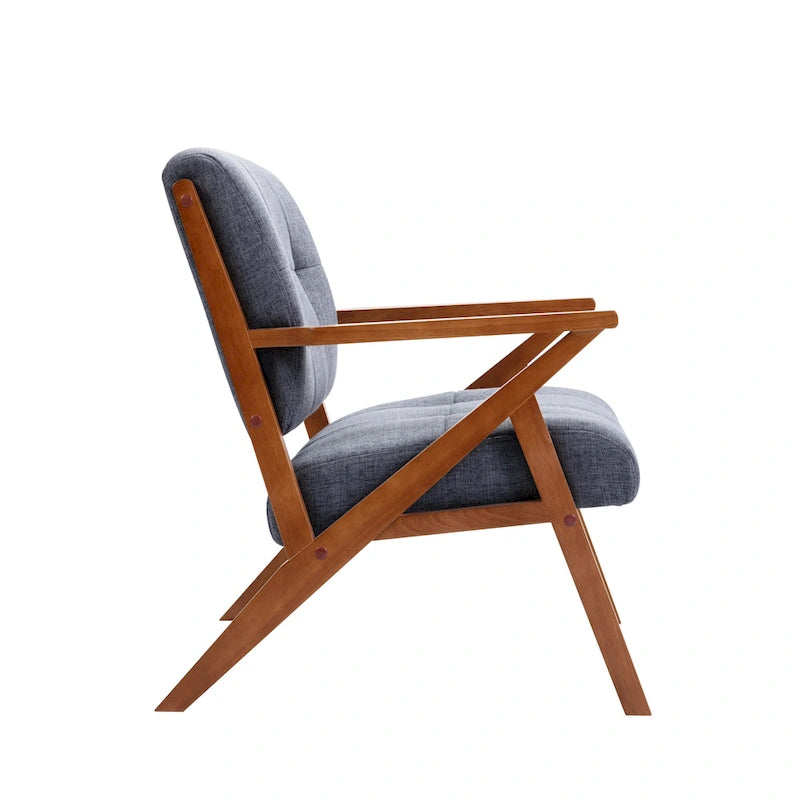 Porthos Home Earla, poltrona imbottita in tessuto con gambe e braccioli in legno