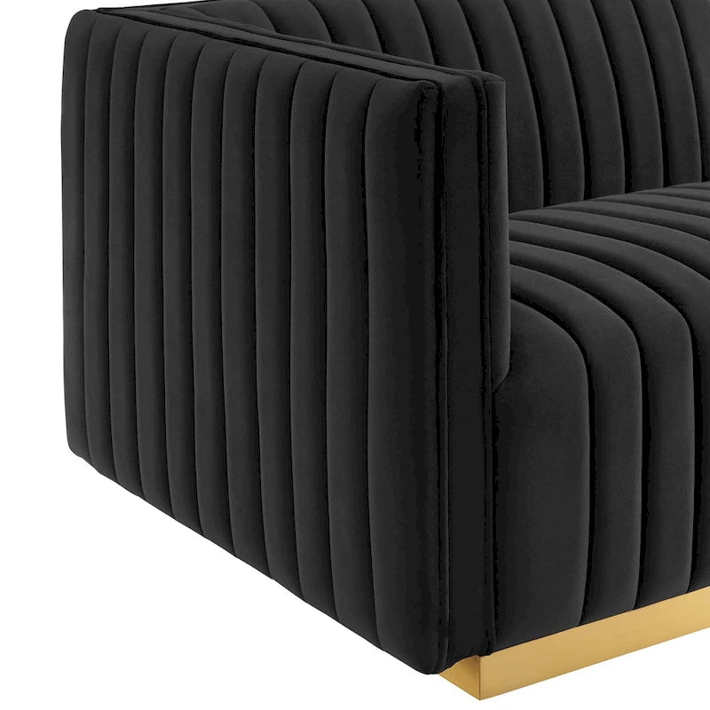 Conjure-Sessel mit Kanalsteppung und Performance-Samt, linker Arm