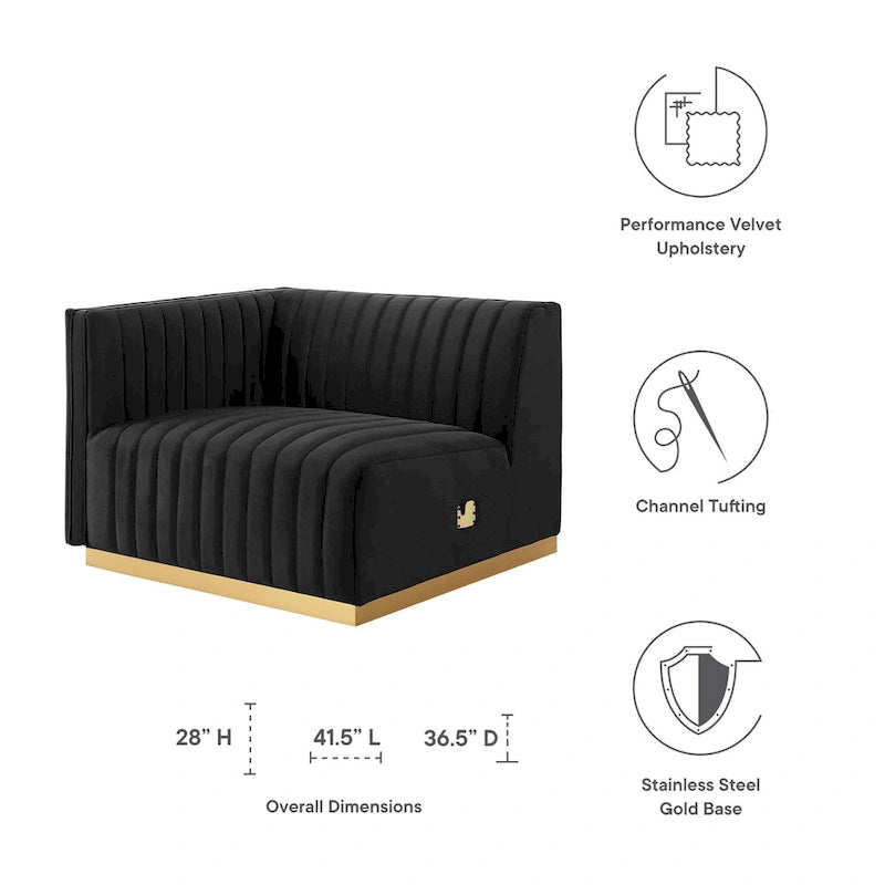 Conjure-Sessel mit Kanalsteppung und Performance-Samt, linker Arm