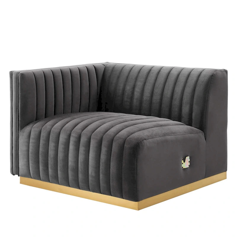 Conjure-Sessel mit Kanalsteppung und Performance-Samt, linker Arm