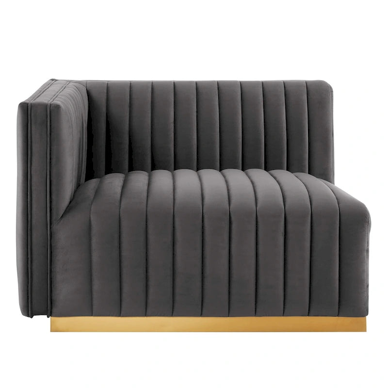Conjure-Sessel mit Kanalsteppung und Performance-Samt, linker Arm