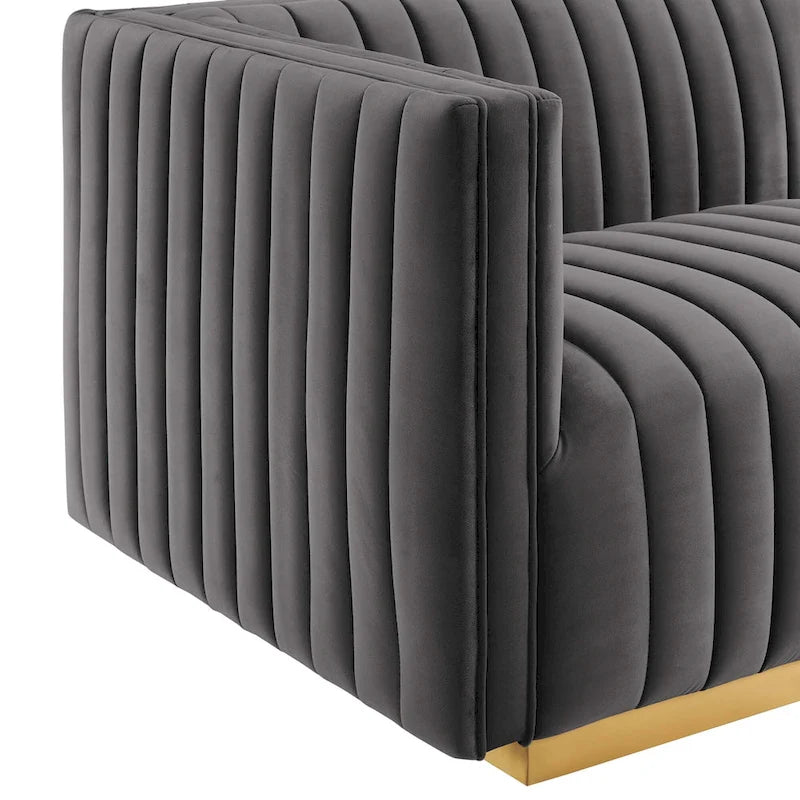 Conjure-Sessel mit Kanalsteppung und Performance-Samt, linker Arm