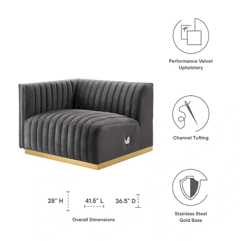 Conjure-Sessel mit Kanalsteppung und Performance-Samt, linker Arm