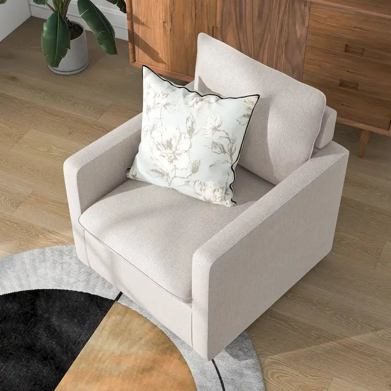 Poltrona girevole Kamile Transitional con cuscino sullo schienale in lino di Furniture of America