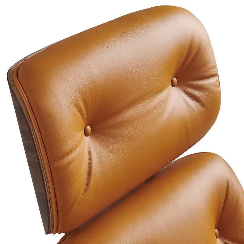 Set poltrona con pouf in vera pelle moderno metà secolo
