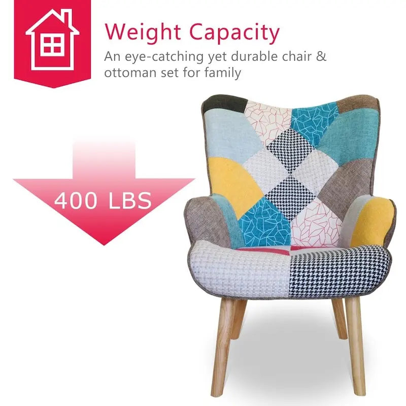 Poltrona con Pouf, Set Sedia e Ottomana per Soggiorno, Comoda Poltroncina Laterale per Camera da Letto, Superficie in Tessuto con Giunture Creative