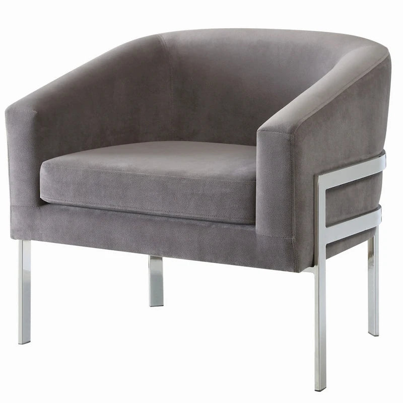 Moderner, eleganter Akzentsessel in Grau mit Chromgestell