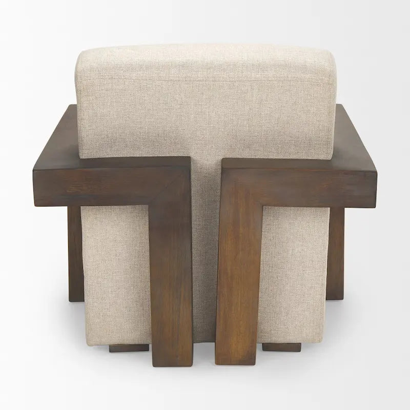 Poltrona decorativa Sovereign in tessuto beige con struttura in legno massello marrone scuro