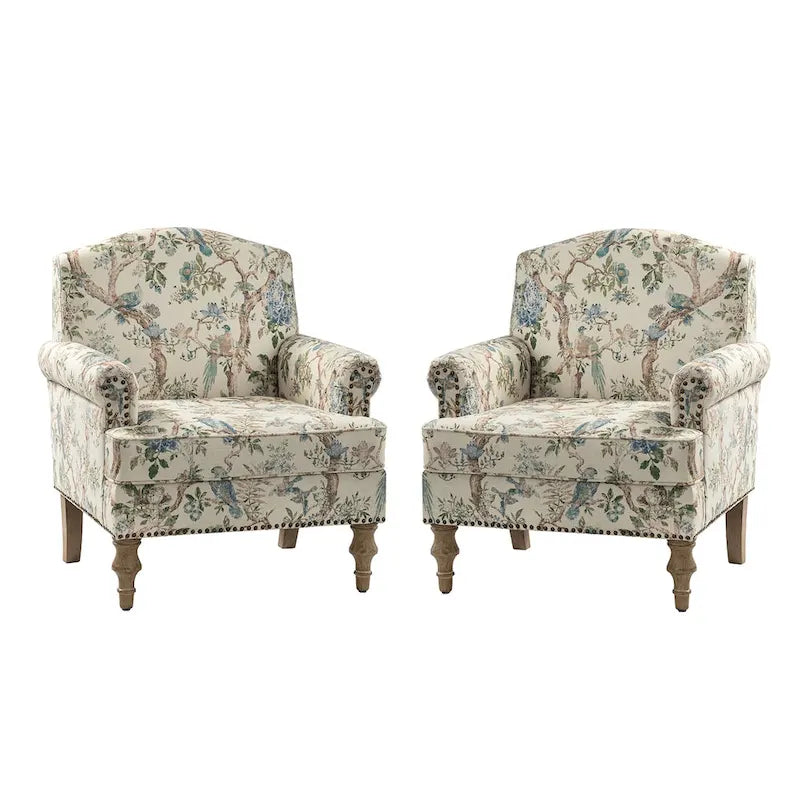 Poltrona Yahweh Farmhouse con testine decorative e braccioli arrotolati di HULALA HOME (Set di 2)