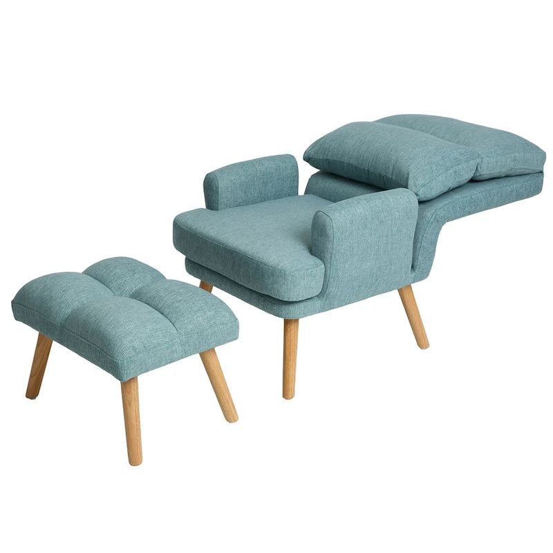 Set di poltrona d'accento in tessuto con braccioli e pouf
