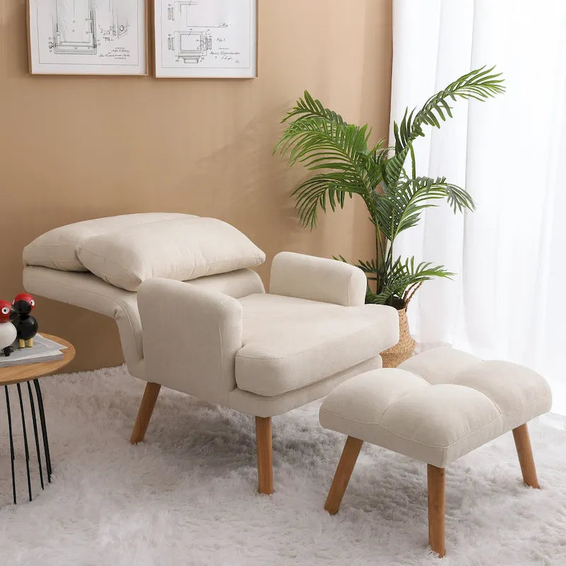Set di poltrona d'accento in tessuto con braccioli e pouf
