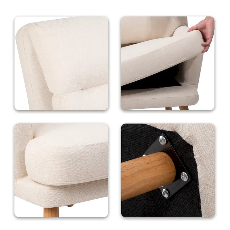 Set di poltrona d'accento in tessuto con braccioli e pouf