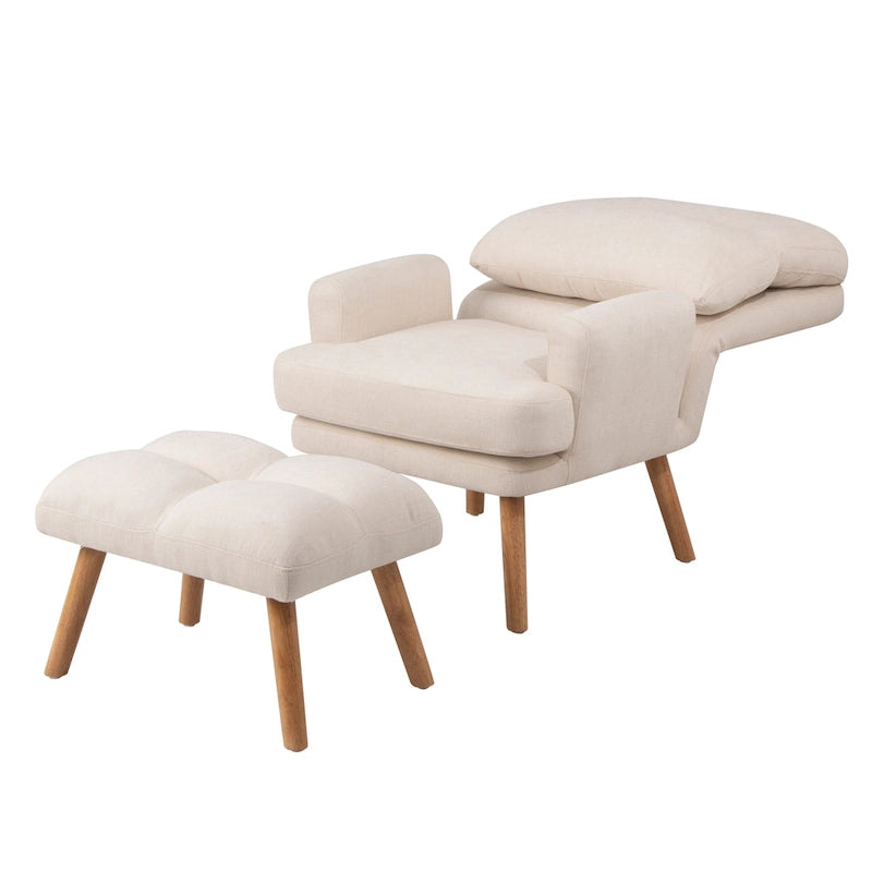 Set di poltrona d'accento in tessuto con braccioli e pouf