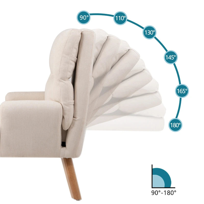 Set di poltrona d'accento in tessuto con braccioli e pouf