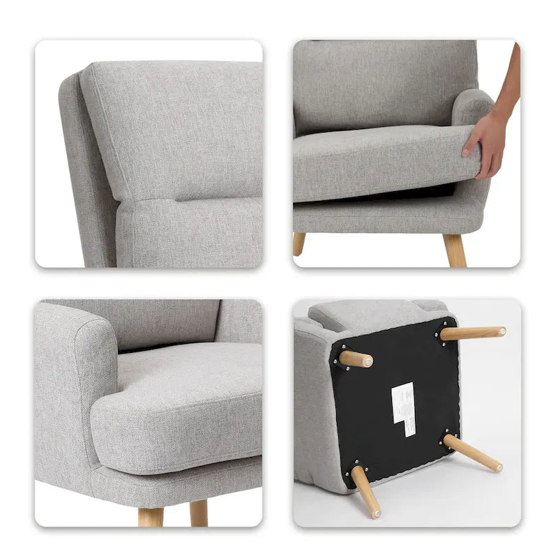 Set di poltrona d'accento in tessuto con braccioli e pouf
