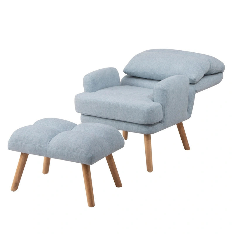 Set di poltrona d'accento in tessuto con braccioli e pouf