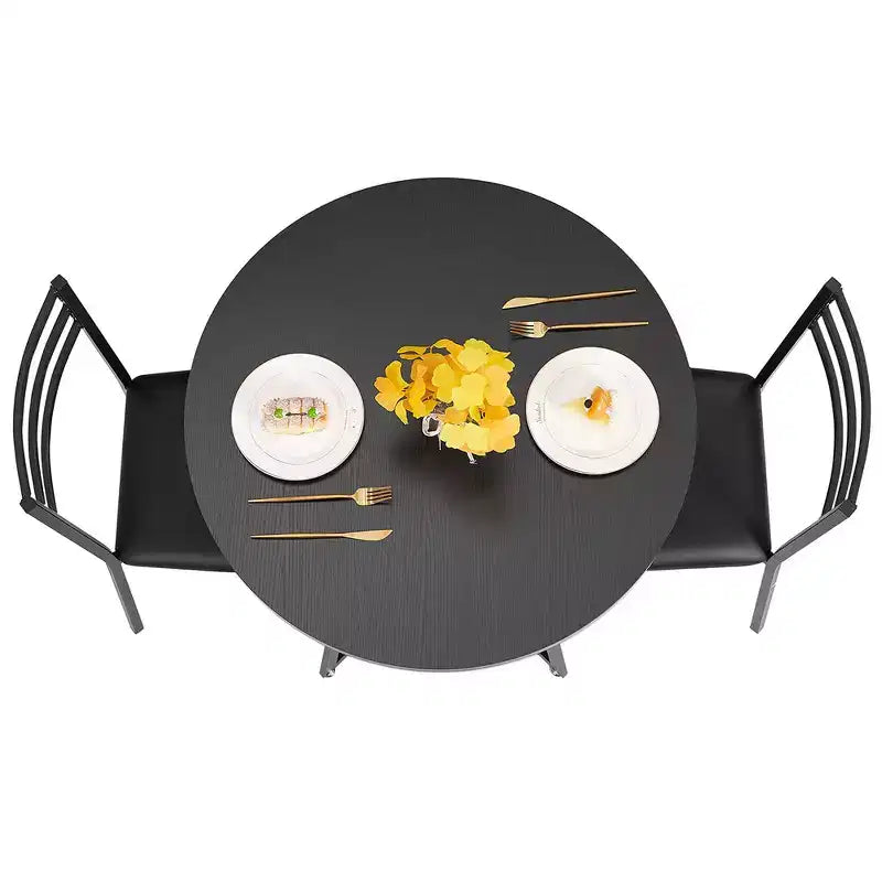 Set da pranzo a 3 pezzi VECELO, tavolo accentato e sedie moderni con piano rotondo in legno, altezza 76 cm, per stanza e piccoli spazi