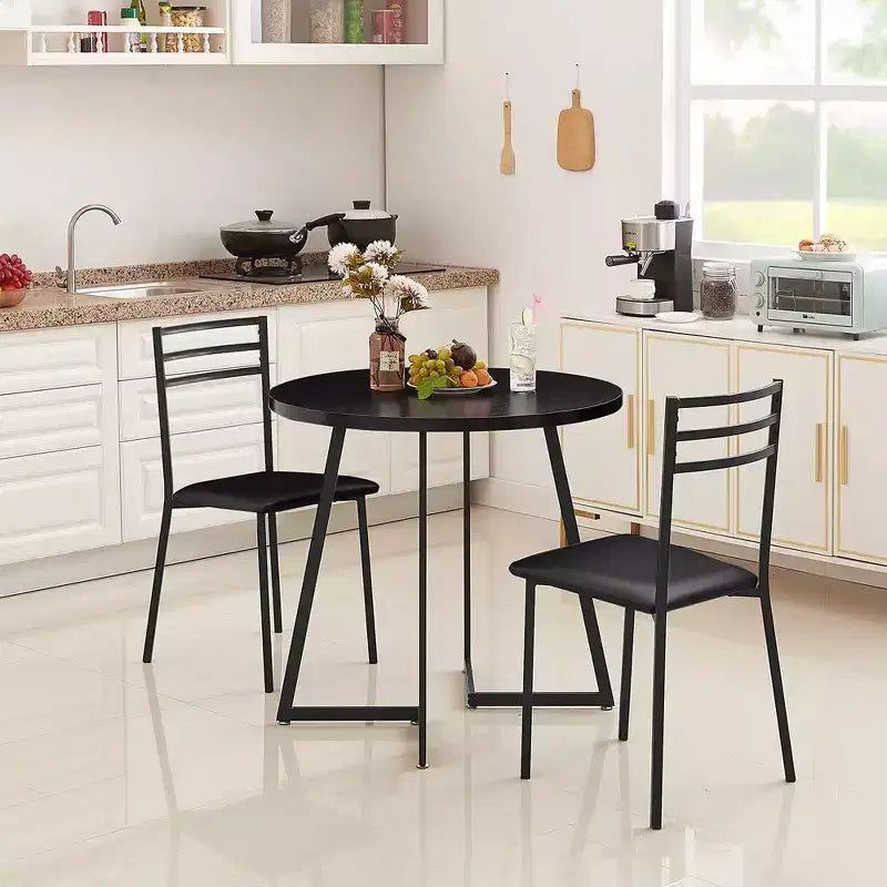 Set da pranzo a 3 pezzi VECELO, tavolo accentato e sedie moderni con piano rotondo in legno, altezza 76 cm, per stanza e piccoli spazi