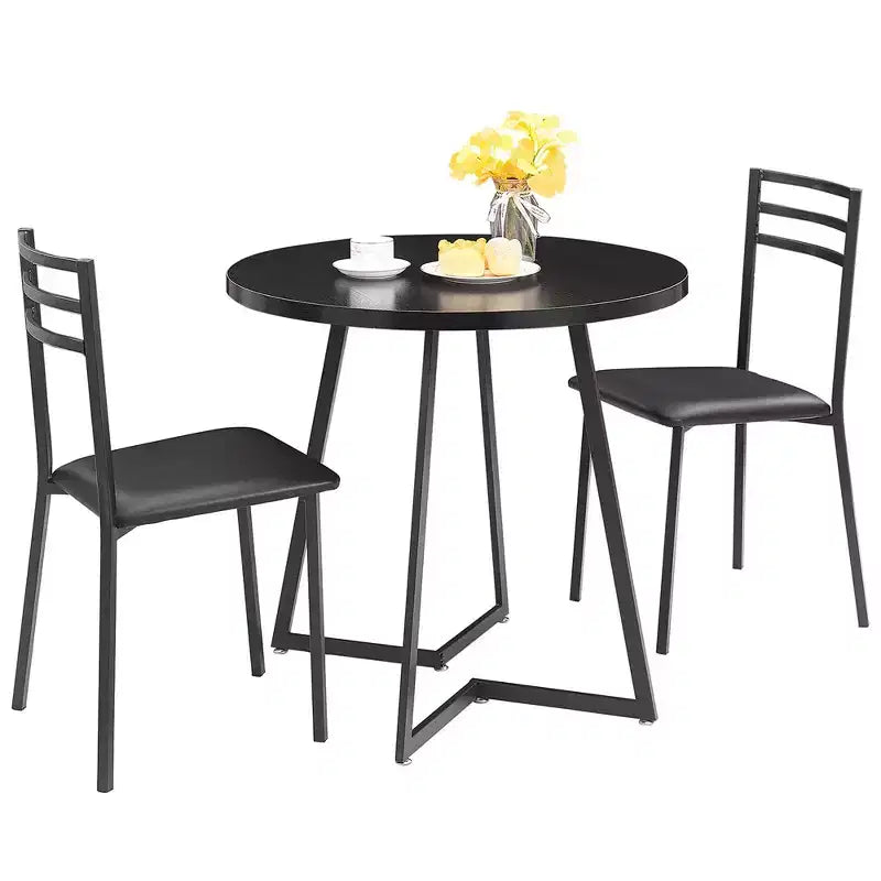 Set da pranzo a 3 pezzi VECELO, tavolo accentato e sedie moderni con piano rotondo in legno, altezza 76 cm, per stanza e piccoli spazi
