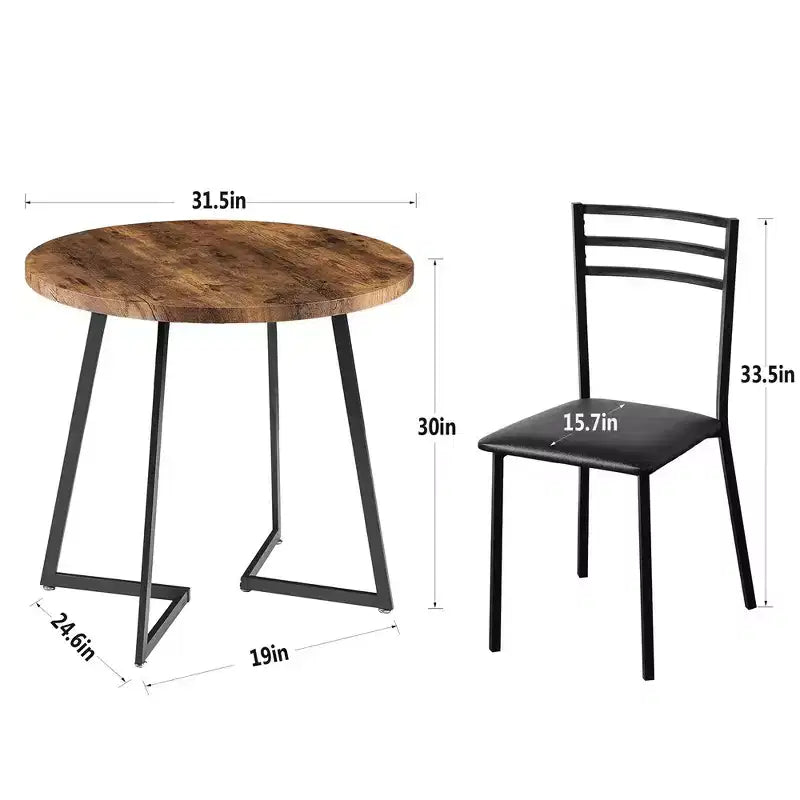 Set da pranzo a 3 pezzi VECELO, tavolo accentato e sedie moderni con piano rotondo in legno, altezza 76 cm, per stanza e piccoli spazi