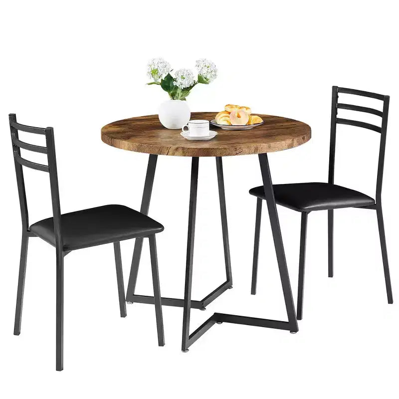 Set da pranzo a 3 pezzi VECELO, tavolo accentato e sedie moderni con piano rotondo in legno, altezza 76 cm, per stanza e piccoli spazi