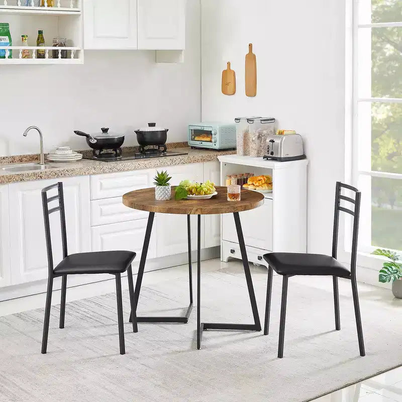 Set da pranzo a 3 pezzi VECELO, tavolo accentato e sedie moderni con piano rotondo in legno, altezza 76 cm, per stanza e piccoli spazi