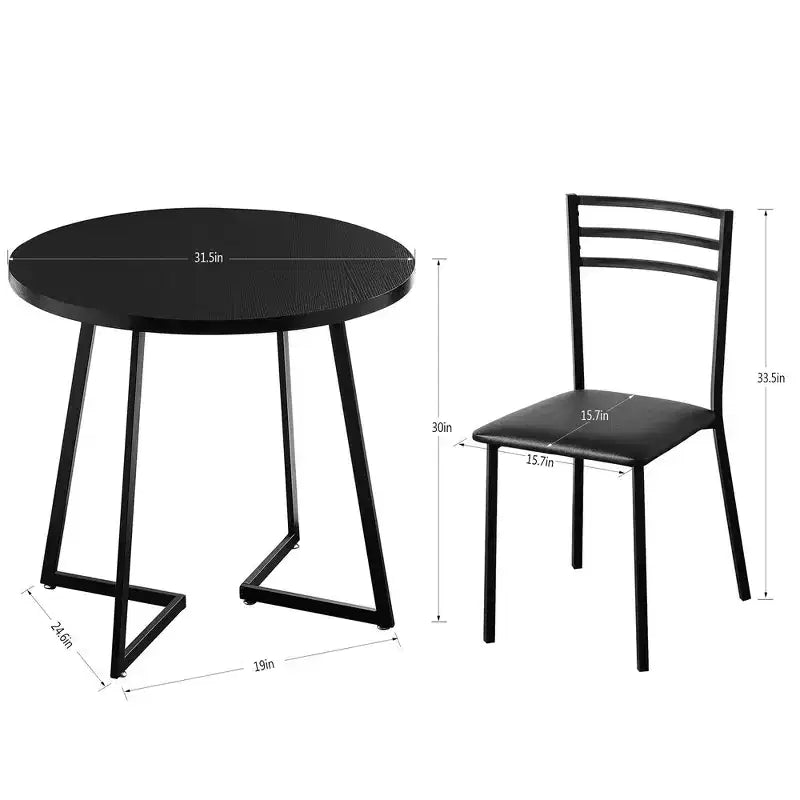 Set da pranzo a 3 pezzi VECELO, tavolo accentato e sedie moderni con piano rotondo in legno, altezza 76 cm, per stanza e piccoli spazi