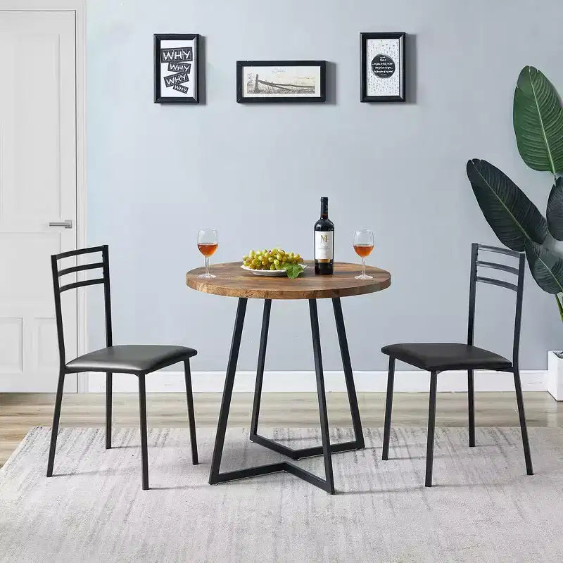 Set da pranzo a 3 pezzi VECELO, tavolo accentato e sedie moderni con piano rotondo in legno, altezza 76 cm, per stanza e piccoli spazi