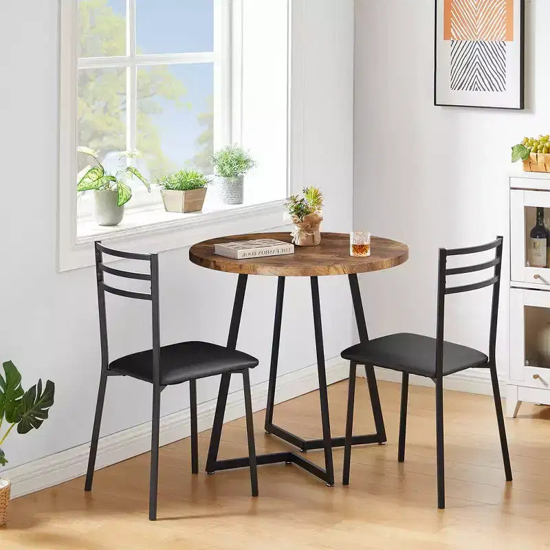 Set da pranzo a 3 pezzi VECELO, tavolo accentato e sedie moderni con piano rotondo in legno, altezza 76 cm, per stanza e piccoli spazi