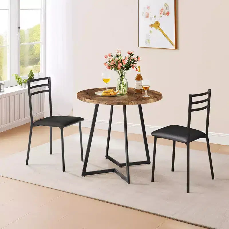 Set da pranzo a 3 pezzi VECELO, tavolo accentato e sedie moderni con piano rotondo in legno, altezza 76 cm, per stanza e piccoli spazi