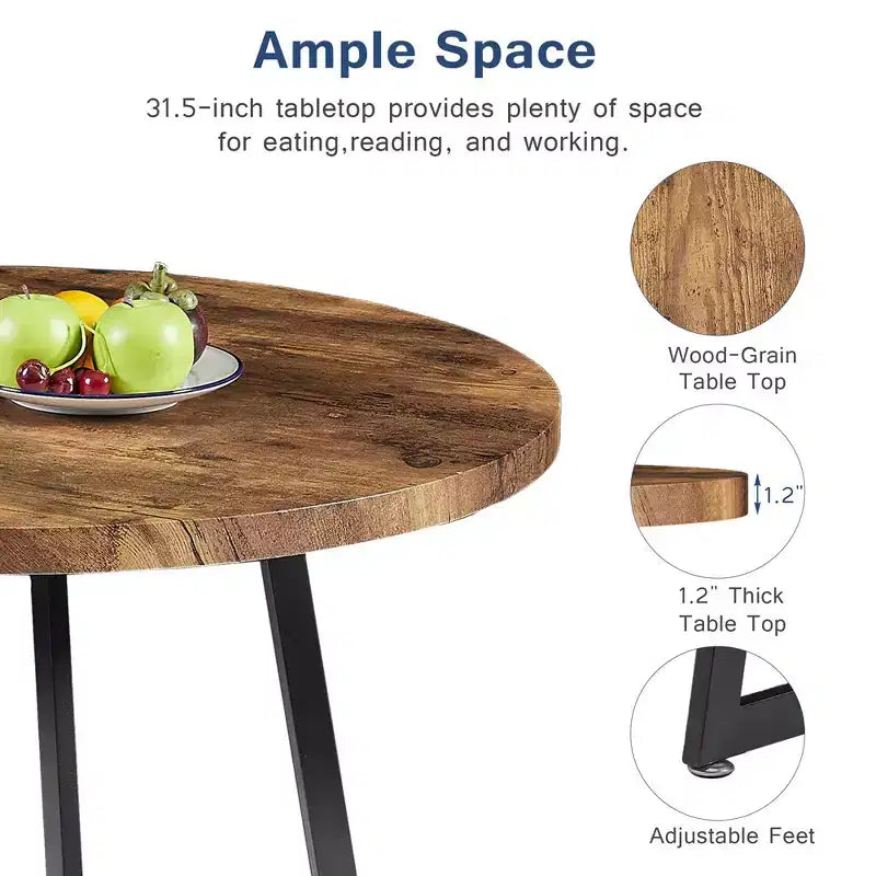 Set da pranzo a 3 pezzi VECELO, tavolo accentato e sedie moderni con piano rotondo in legno, altezza 76 cm, per stanza e piccoli spazi