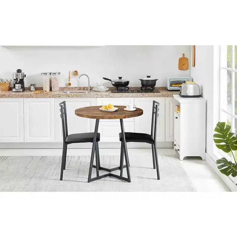 Set da pranzo a 3 pezzi VECELO, tavolo accentato e sedie moderni con piano rotondo in legno, altezza 76 cm, per stanza e piccoli spazi