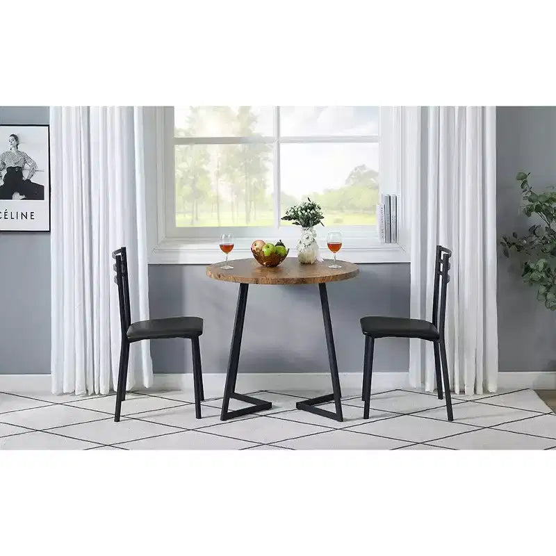 Set da pranzo a 3 pezzi VECELO, tavolo accentato e sedie moderni con piano rotondo in legno, altezza 76 cm, per stanza e piccoli spazi