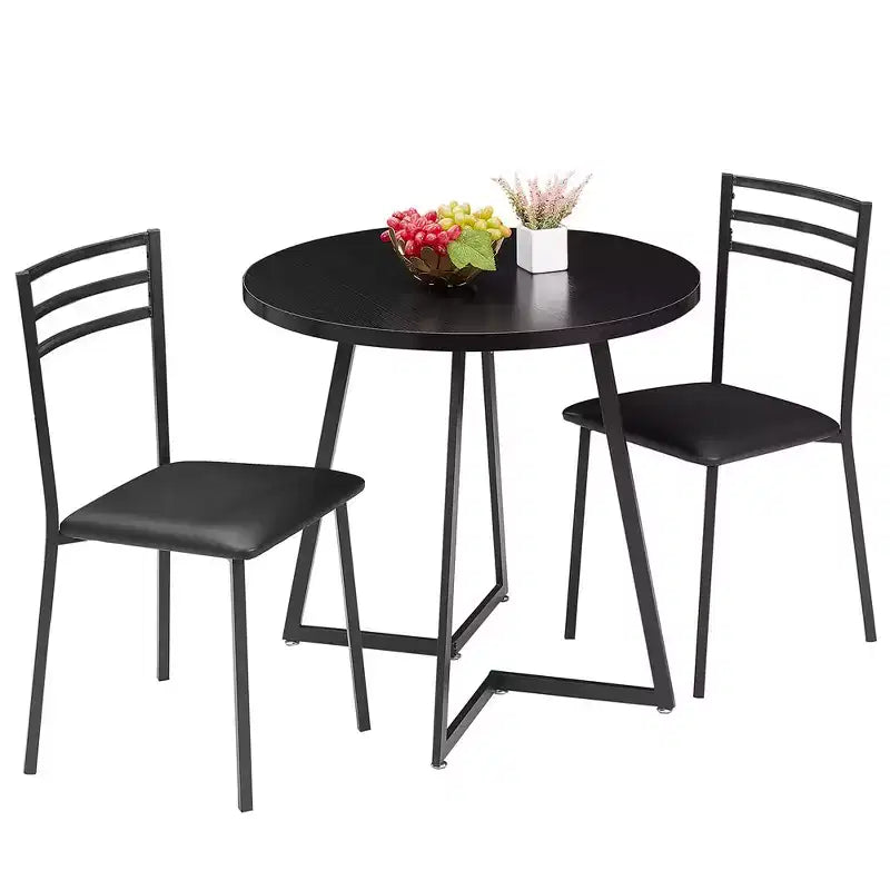 Set da pranzo a 3 pezzi VECELO, tavolo accentato e sedie moderni con piano rotondo in legno, altezza 76 cm, per stanza e piccoli spazi