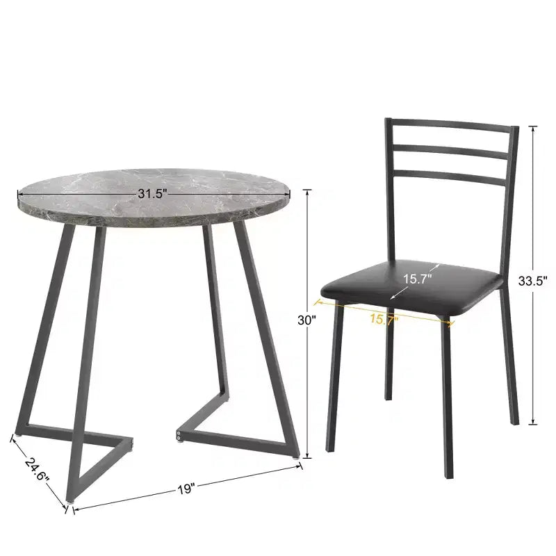 Set da pranzo a 3 pezzi VECELO, tavolo accentato e sedie moderni con piano rotondo in legno, altezza 76 cm, per stanza e piccoli spazi