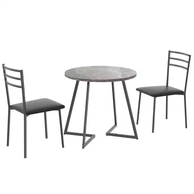 Set da pranzo a 3 pezzi VECELO, tavolo accentato e sedie moderni con piano rotondo in legno, altezza 76 cm, per stanza e piccoli spazi